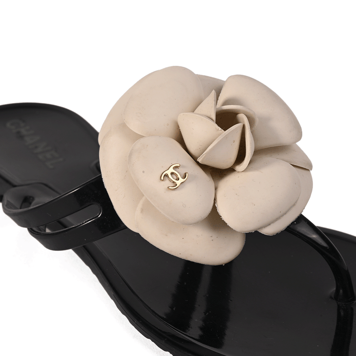 Chanel Camellia Black & White Rubber Jelly Sandal