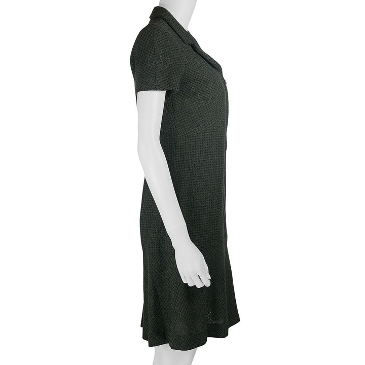  Chanel Charcoal & Olive Tweed Zip Front Dress