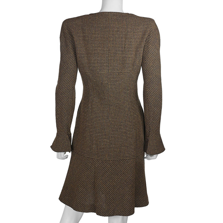 Chanel Vintage Brown Tweed Zip Front Dress