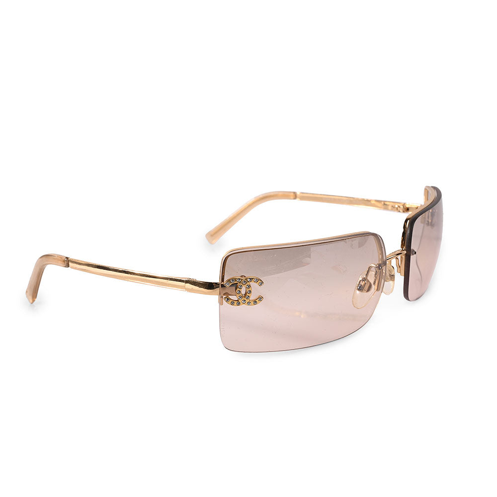 Chanel Vintage Gold Rimless CC Square Frame Sunglasses