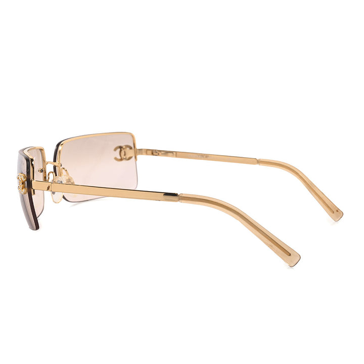 Chanel Vintage Gold Rimless CC Square Frame Sunglasses