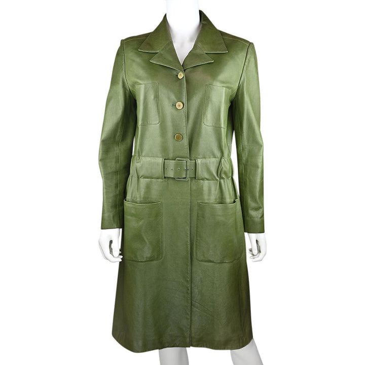 Chanel Vintage Olive Leather Trench Coat