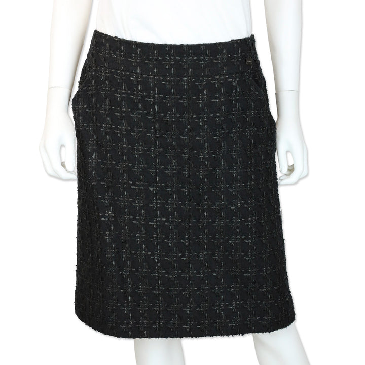 Chanel 05C Black Tweed Midi Skirt