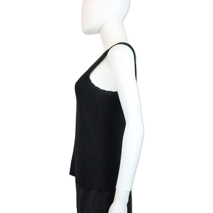 Chanel 05P Black Cotton-Blend Cable Knit Tank Top