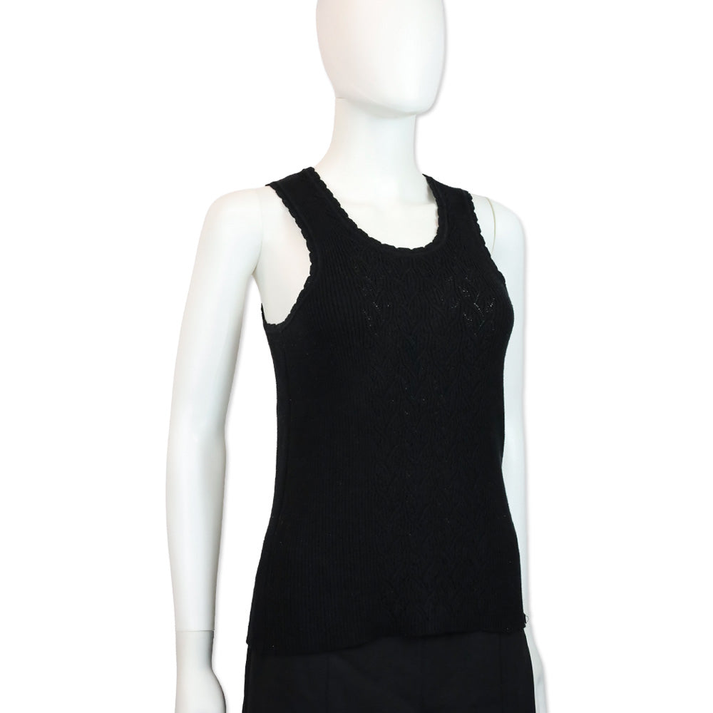 Chanel 05P Black Cotton-Blend Cable Knit Tank Top