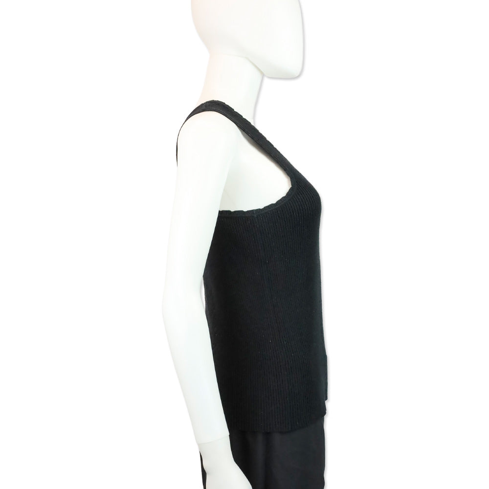 Chanel 05P Black Cotton-Blend Cable Knit Tank Top
