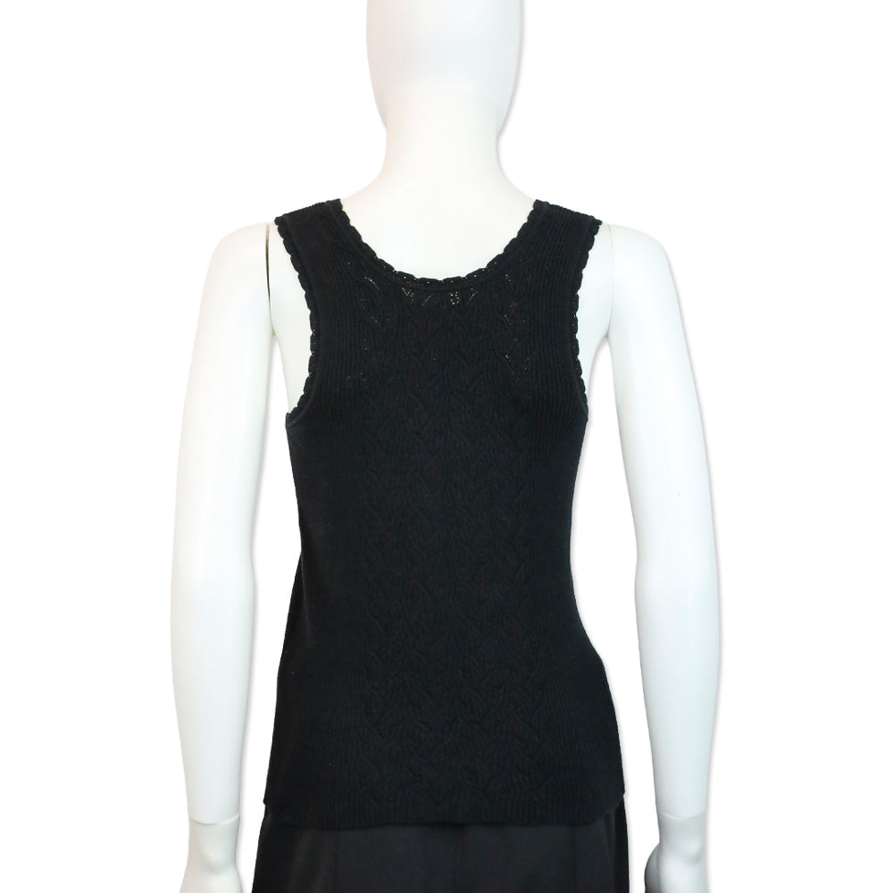 Chanel 05P Black Cotton-Blend Cable Knit Tank Top