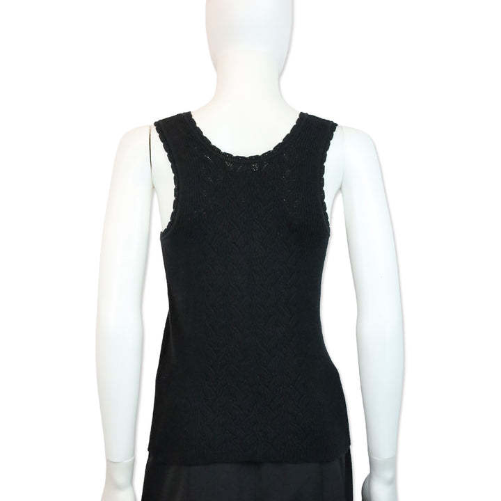 Chanel 05P Black Cotton-Blend Cable Knit Tank Top