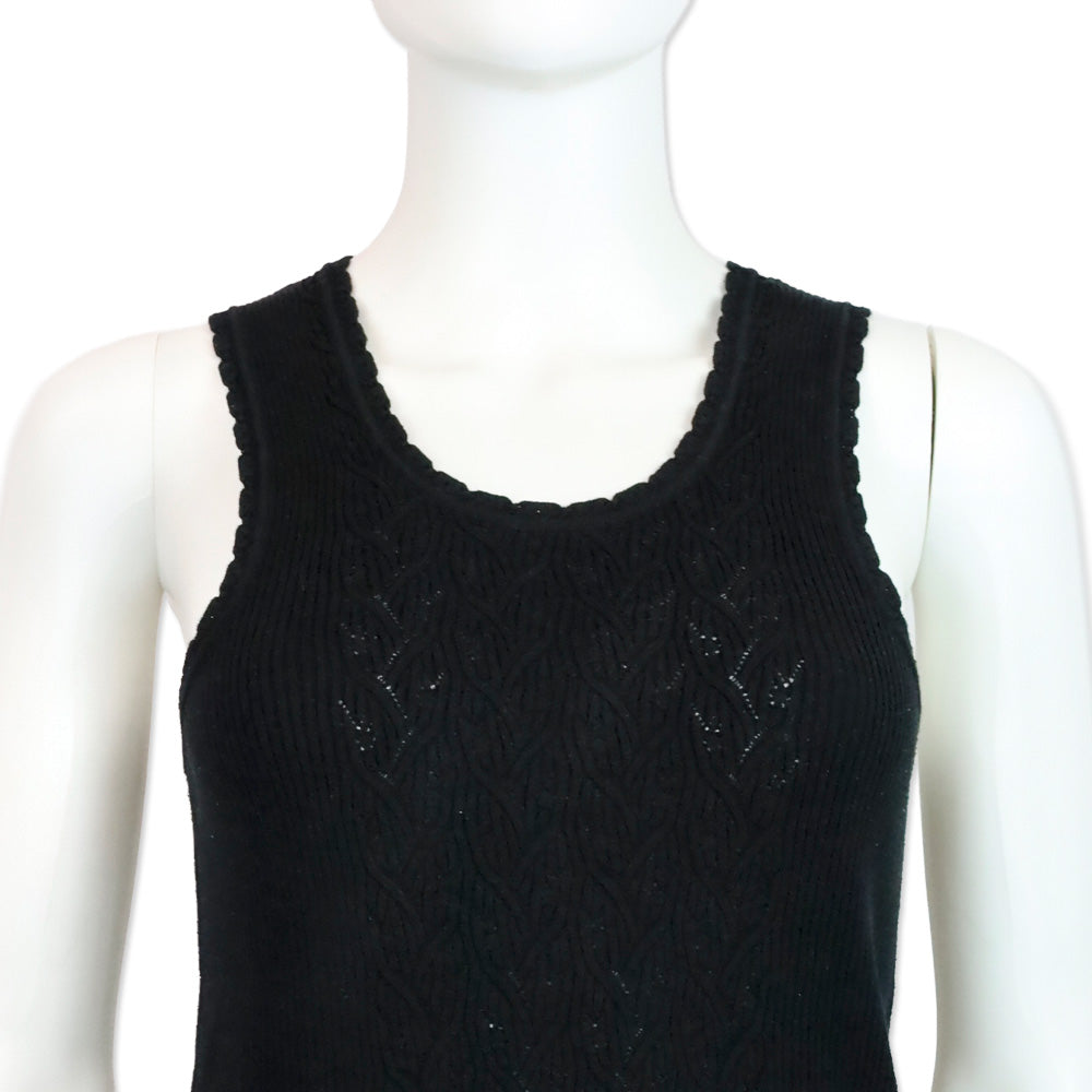Chanel 05P Black Cotton-Blend Cable Knit Tank Top