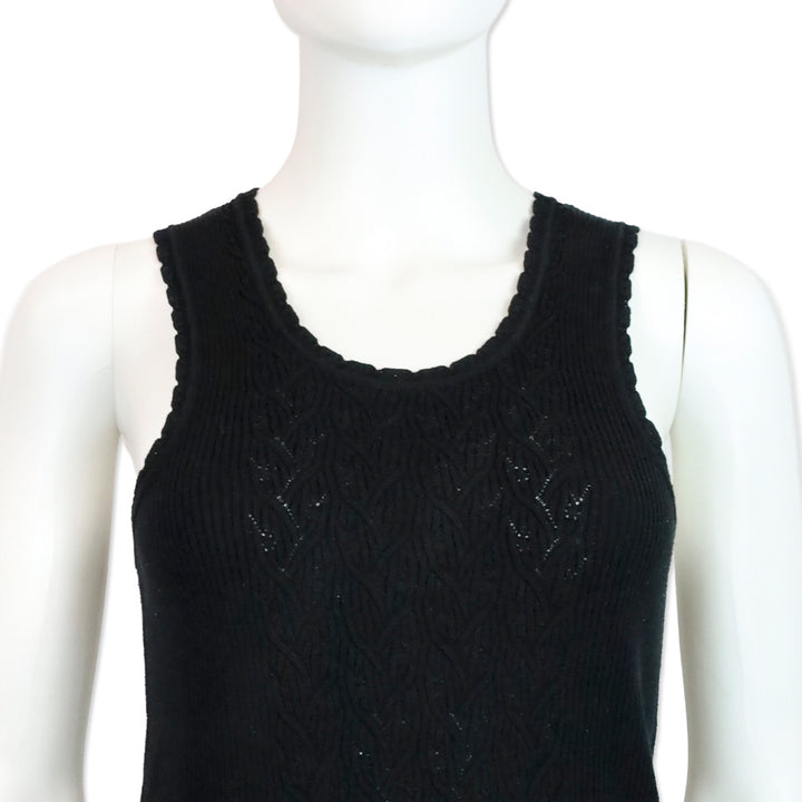 Chanel 05P Black Cotton-Blend Cable Knit Tank Top