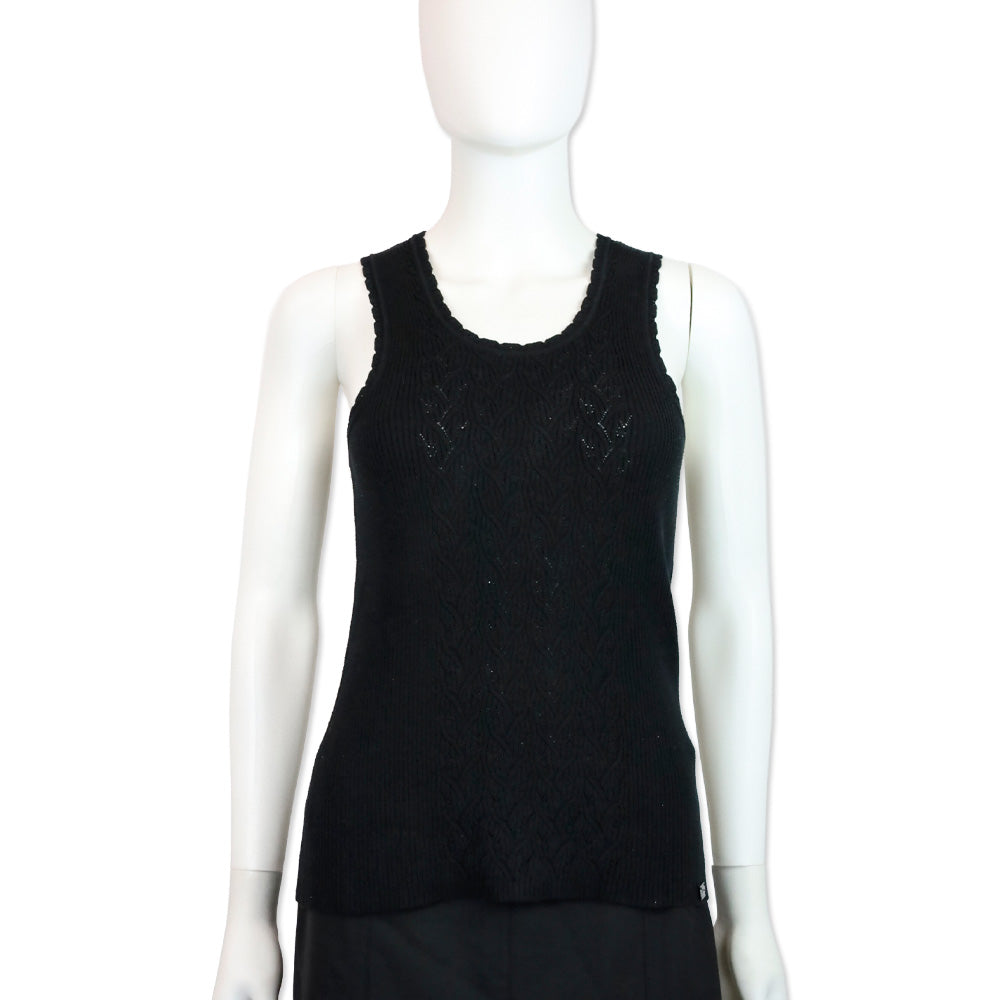 Chanel 05P Black Cotton-Blend Cable Knit Tank Top