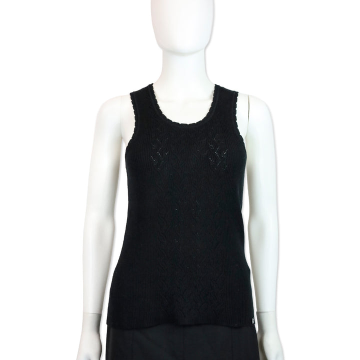 Chanel 05P Black Cotton-Blend Cable Knit Tank Top