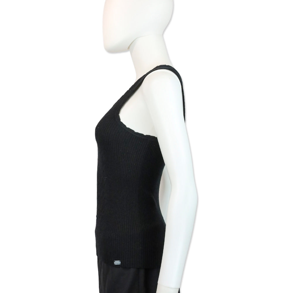 Chanel 05P Black Cotton-Blend Cable Knit Tank Top