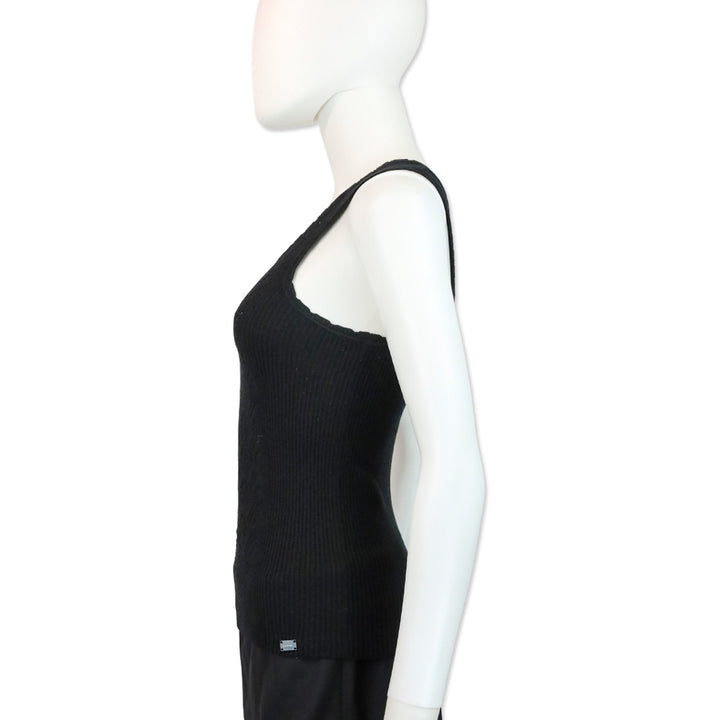 Chanel 05P Black Cotton-Blend Cable Knit Tank Top