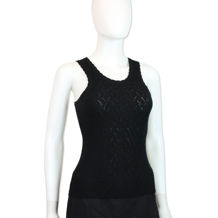 Chanel 05P Black Cotton-Blend Cable Knit Tank Top