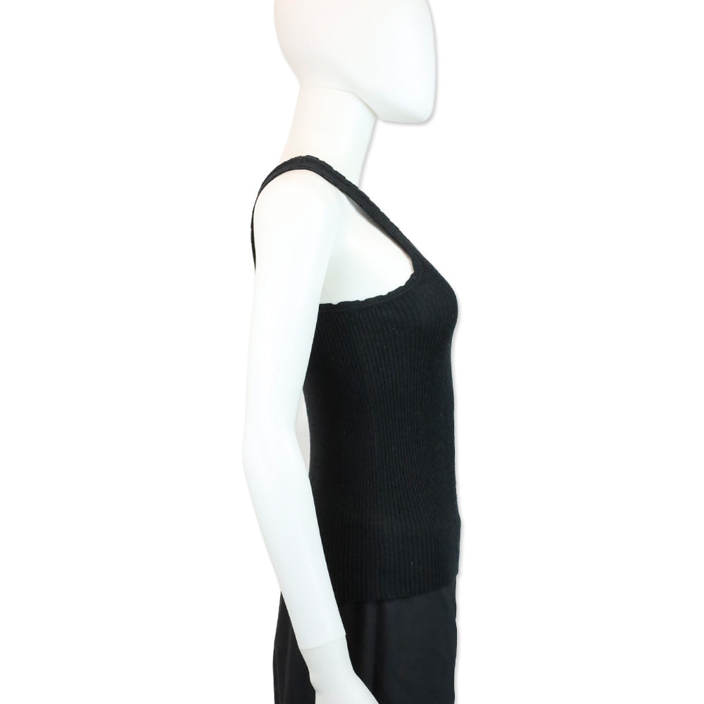 Chanel 05P Black Cotton-Blend Cable Knit Tank Top
