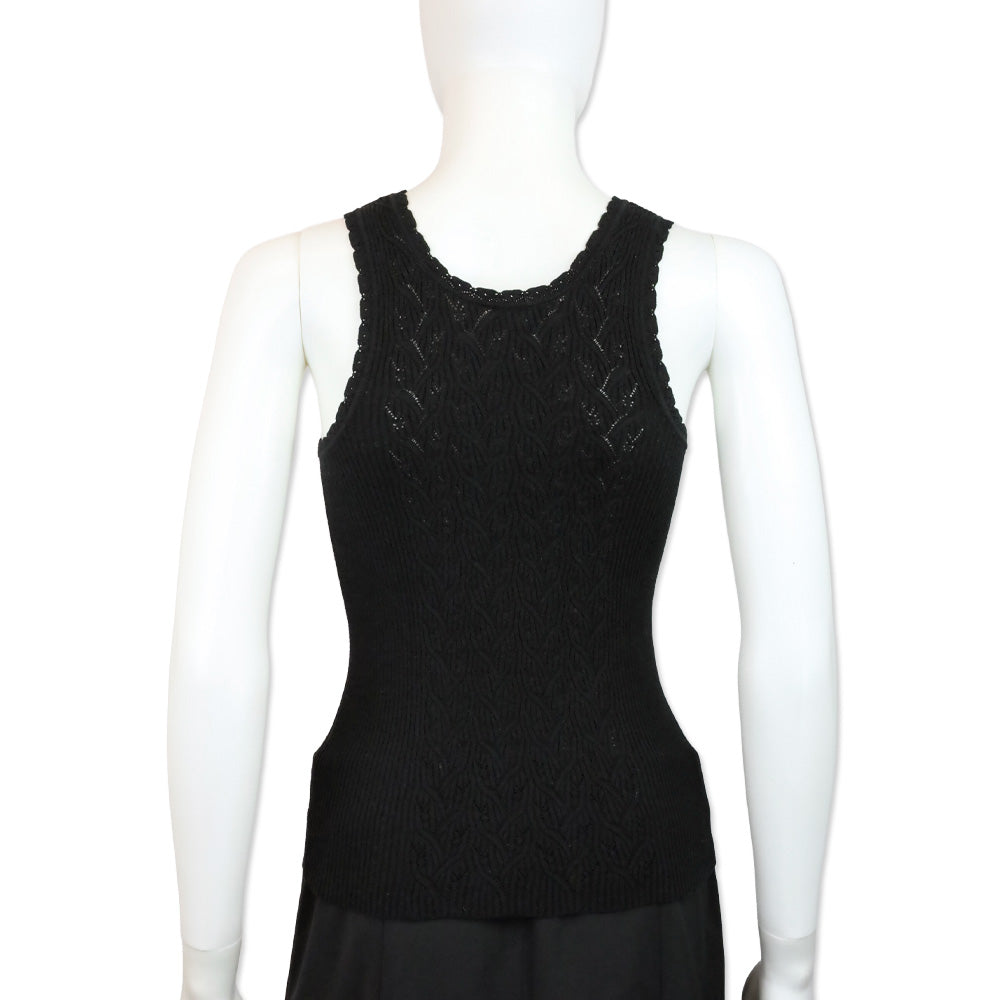 Chanel 05P Black Cotton-Blend Cable Knit Tank Top