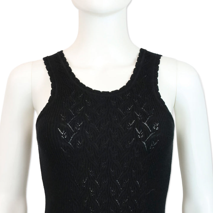 Chanel 05P Black Cotton-Blend Cable Knit Tank Top