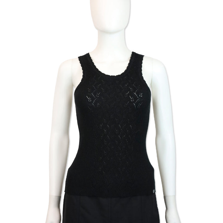 Chanel 05P Black Cotton-Blend Cable Knit Tank Top