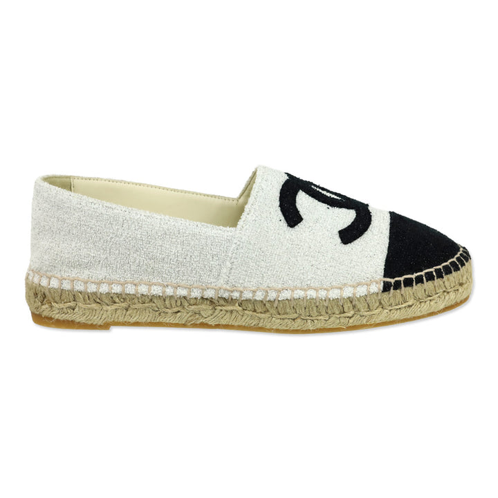 Chanel 17C Silver/Black Terry Cloth CC Espadrilles