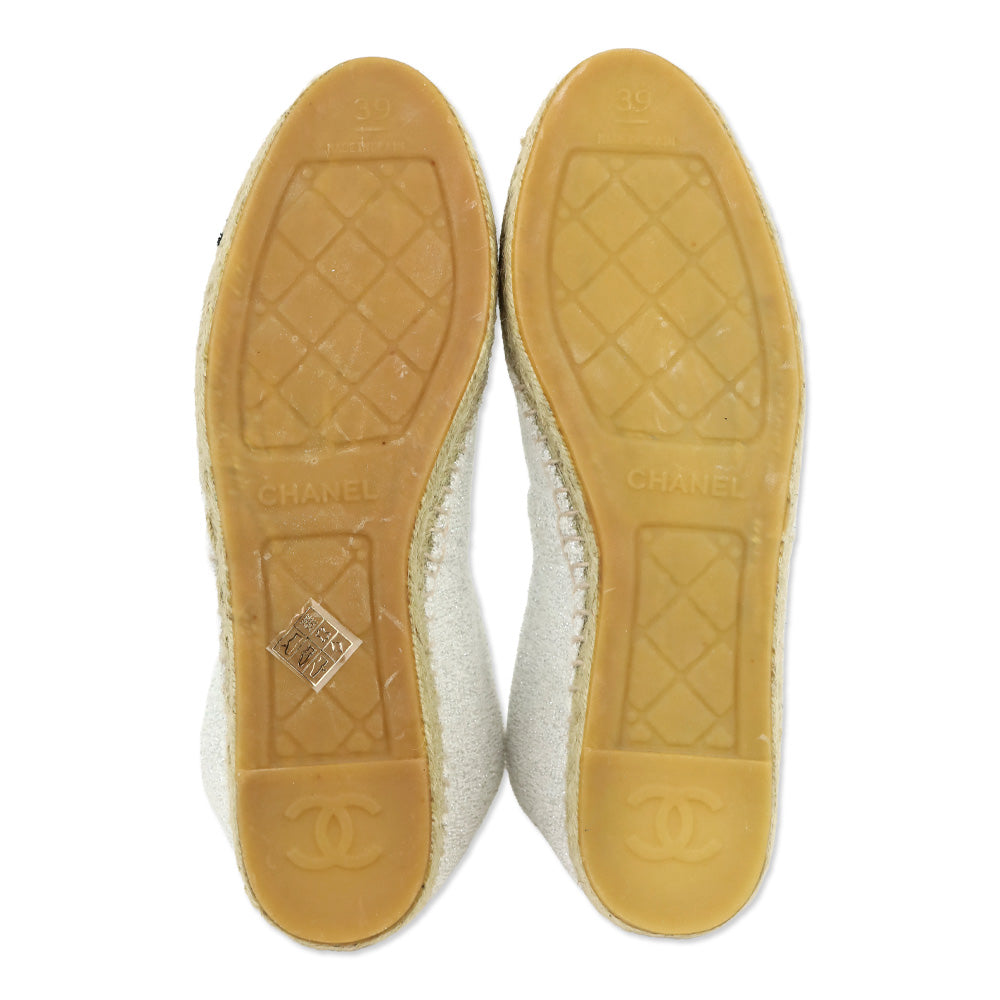 Chanel 17C Silver/Black Terry Cloth CC Espadrilles