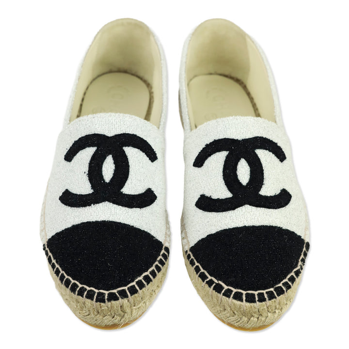 Chanel 17C Silver/Black Terry Cloth CC Espadrilles