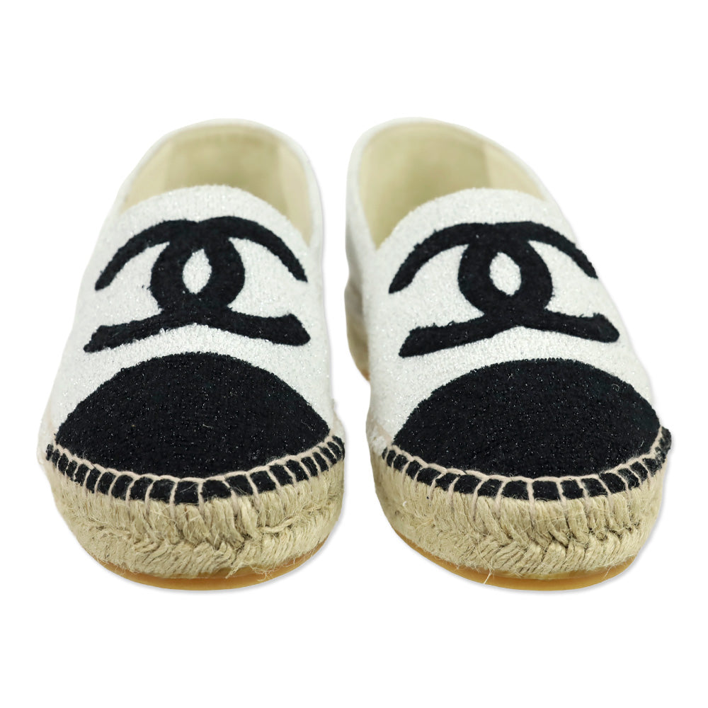 Chanel 17C Silver/Black Terry Cloth CC Espadrilles