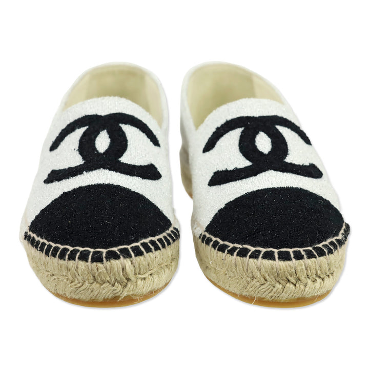 Chanel 17C Silver/Black Terry Cloth CC Espadrilles