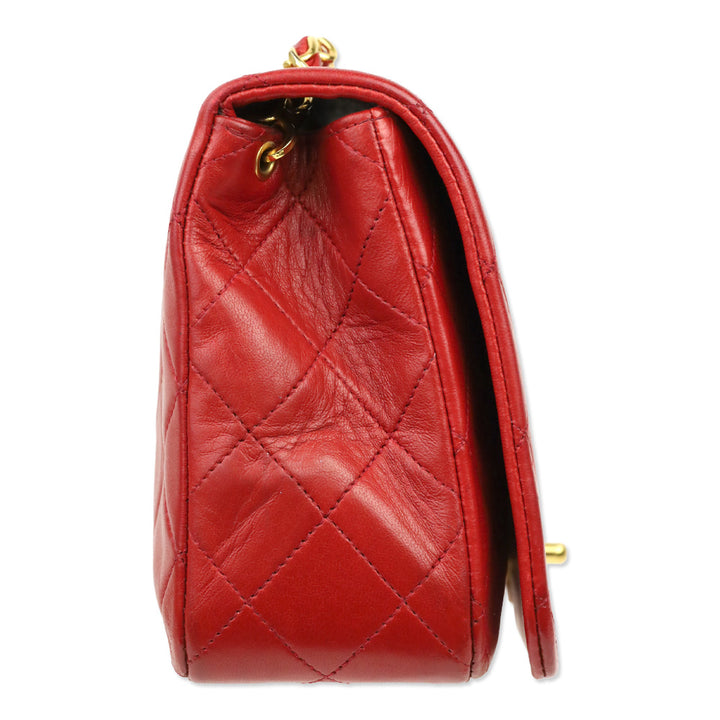 Chanel 1989-1991 Red Lambskin Matelasse Full Flap Bag