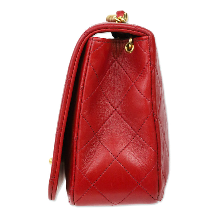 Chanel 1989-1991 Red Lambskin Matelasse Full Flap Bag