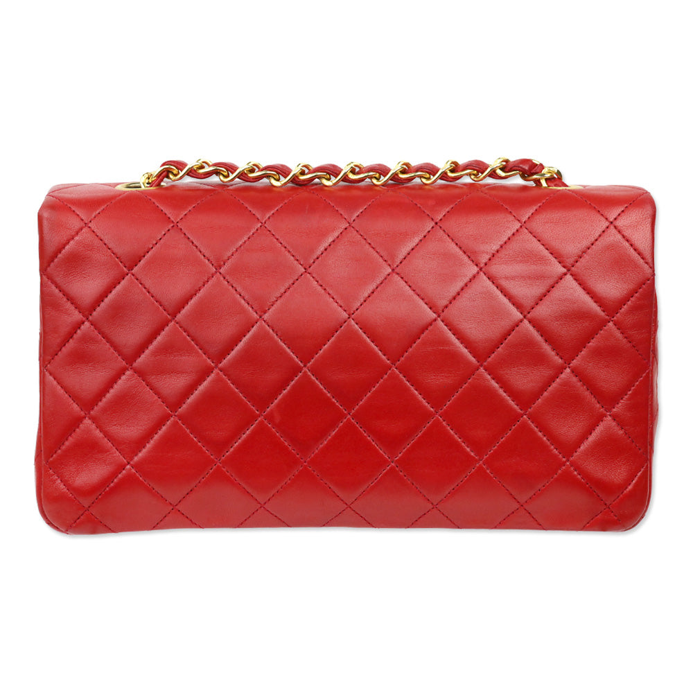 Chanel 1989-1991 Red Lambskin Matelasse Full Flap Bag