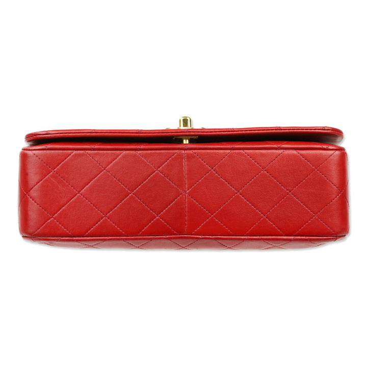 Chanel 1989-1991 Red Lambskin Matelasse Full Flap Bag