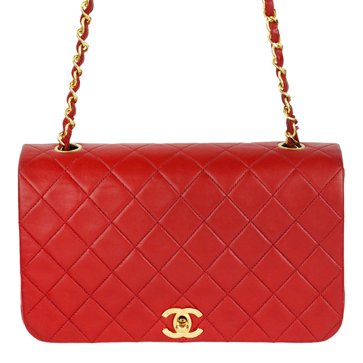 Chanel 1989-1991 Red Lambskin Matelasse Full Flap Bag
