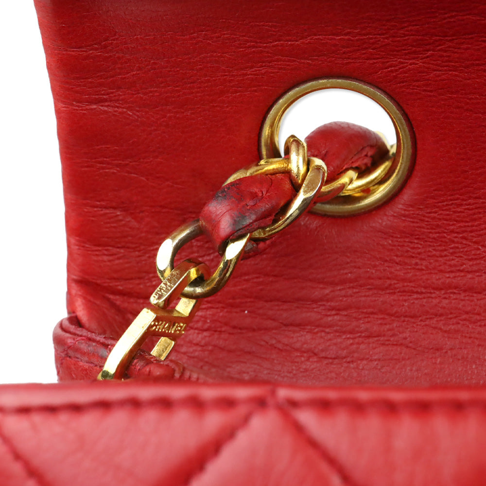 Chanel 1989-1991 Red Lambskin Matelasse Full Flap Bag