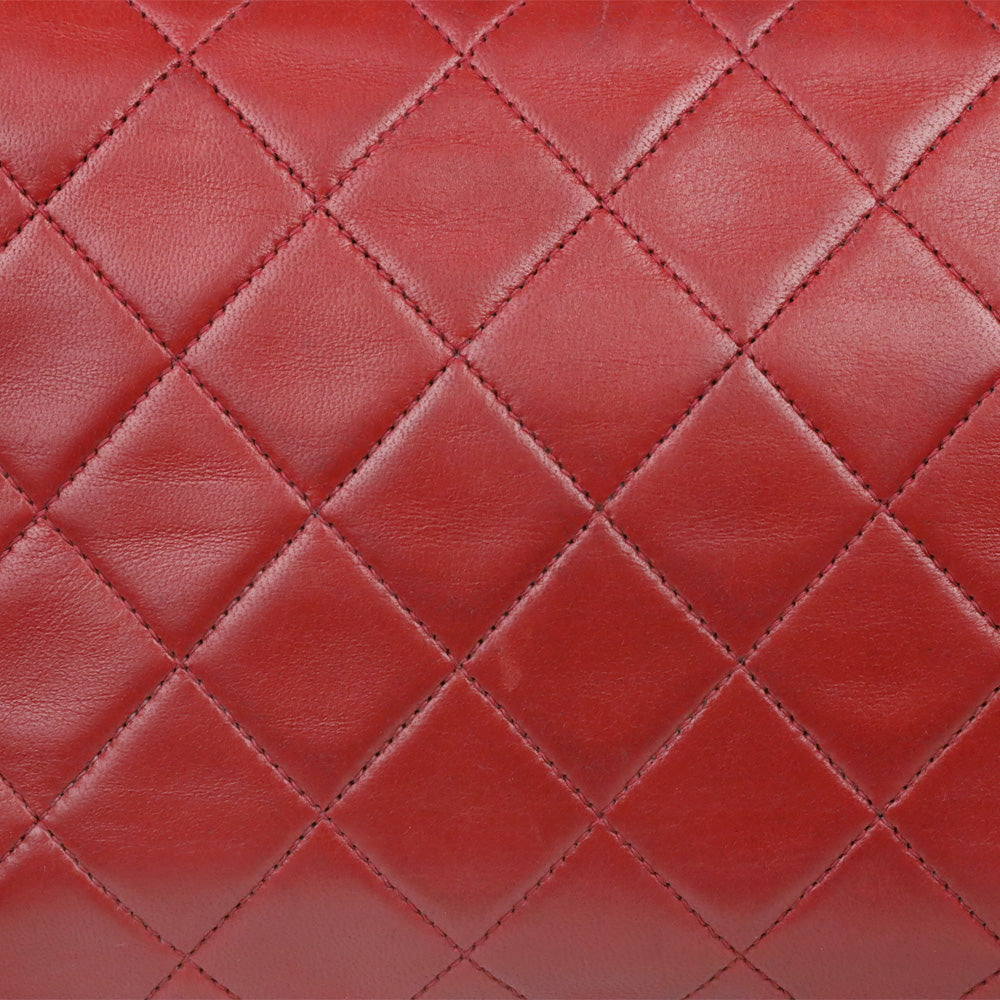 Chanel 1989-1991 Red Lambskin Matelasse Full Flap Bag