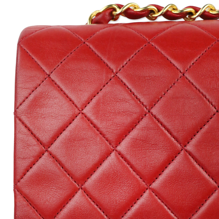 Chanel 1989-1991 Red Lambskin Matelasse Full Flap Bag