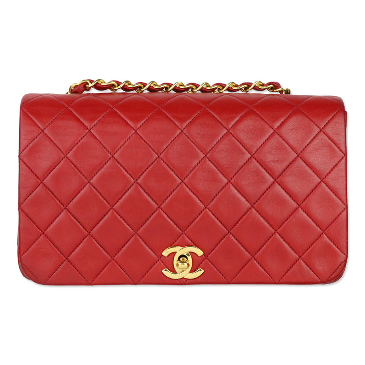 Chanel 1989-1991 Red Lambskin Matelasse Full Flap Bag