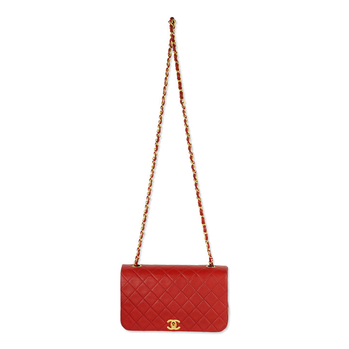 Chanel 1989-1991 Red Lambskin Matelasse Full Flap Bag