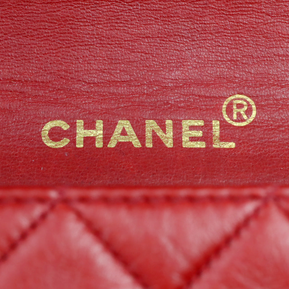 Chanel 1989-1991 Red Lambskin Matelasse Full Flap Bag