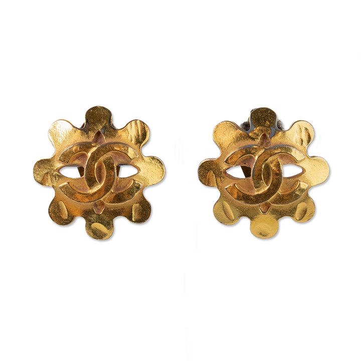 Chanel 1994 Gold Plated CC Clip Earrings