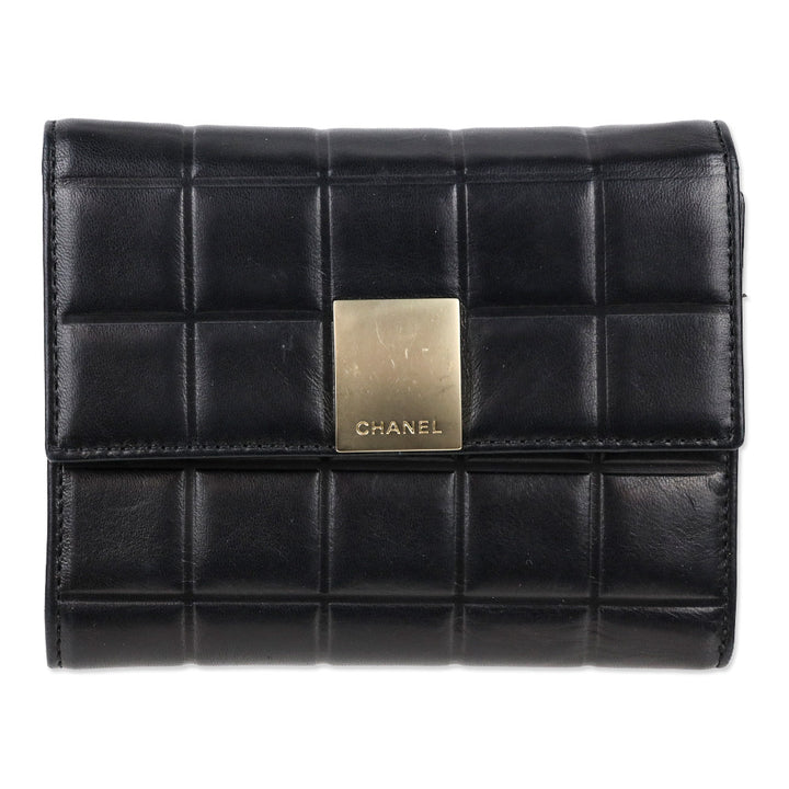 Chanel 2002-2003 Chocolate Bar Black Lambskin Tri-Fold Wallet