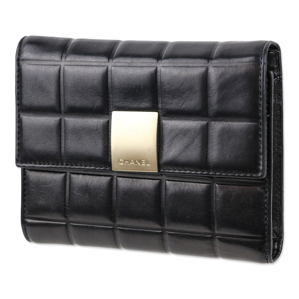 Chanel 2002-2003 Chocolate Bar Black Lambskin Tri-Fold Wallet