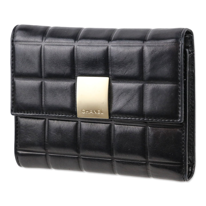 Chanel 2002-2003 Chocolate Bar Black Lambskin Tri-Fold Wallet