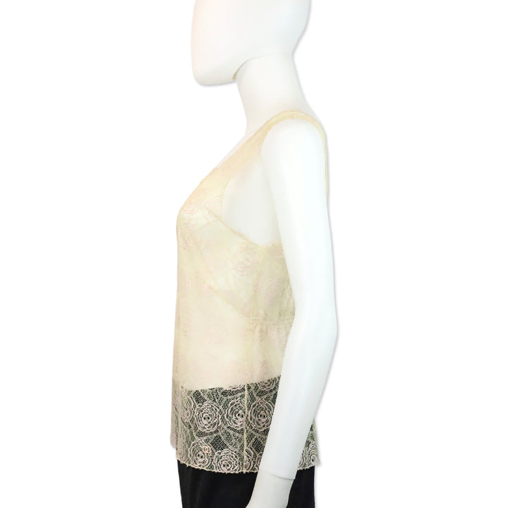 Chanel 2004 Nude Camellia Lace Tank Top