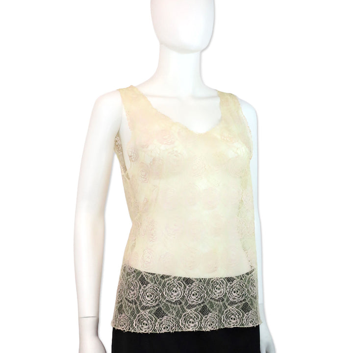 Chanel 2004 Nude Camellia Lace Tank Top