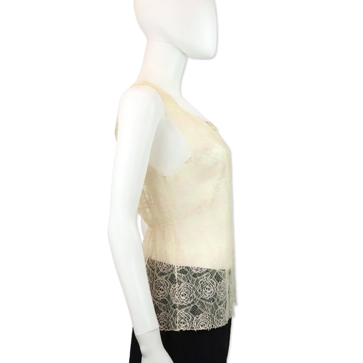 Chanel 2004 Nude Camellia Lace Tank Top