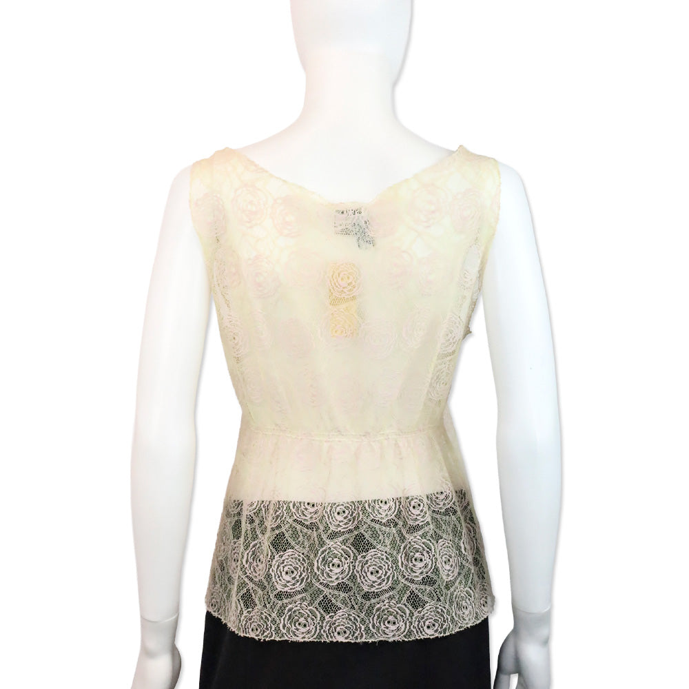 Chanel 2004 Nude Camellia Lace Tank Top