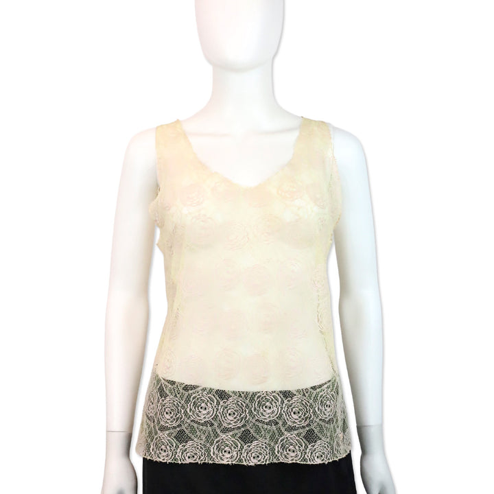 Chanel 2004 Nude Camellia Lace Tank Top
