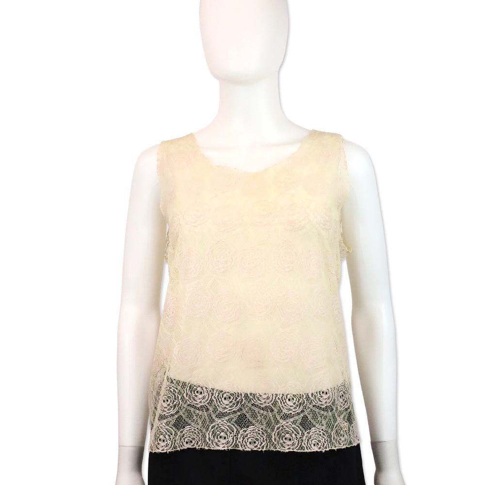 Chanel 2004 Nude Camellia Lace Tank Top