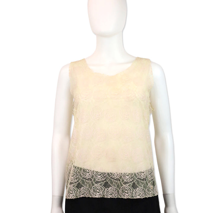 Chanel 2004 Nude Camellia Lace Tank Top